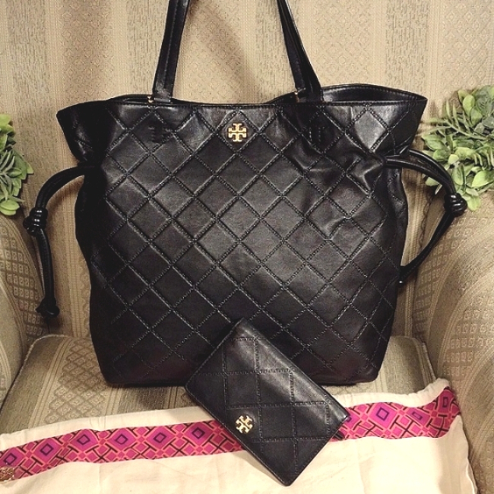 Tory Burch Black Quilted Tote Bag